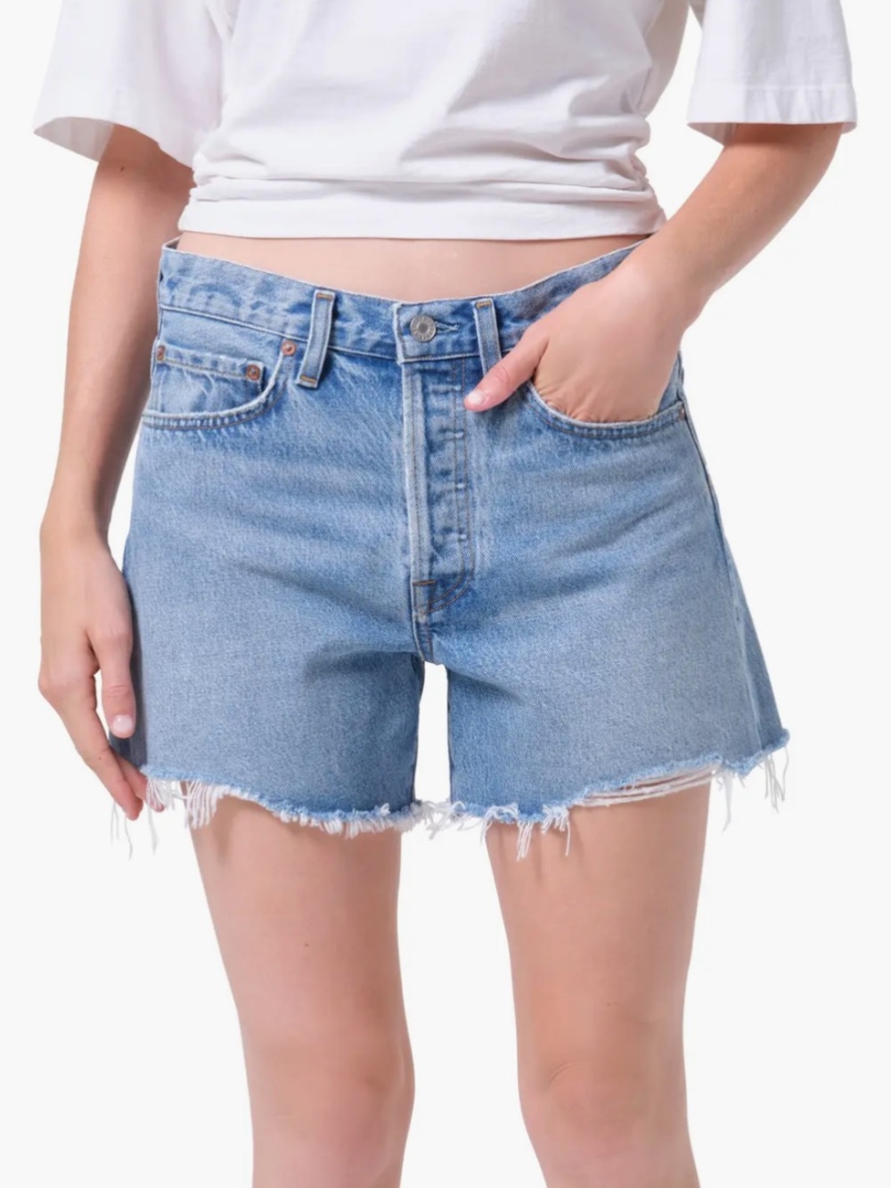 Agolde Parker Long Denim Shorts Blue